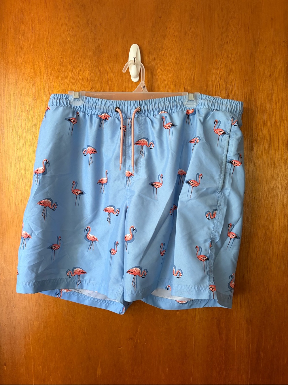Club Room Light Blue Swim Trunks with Pink Flamingo Print